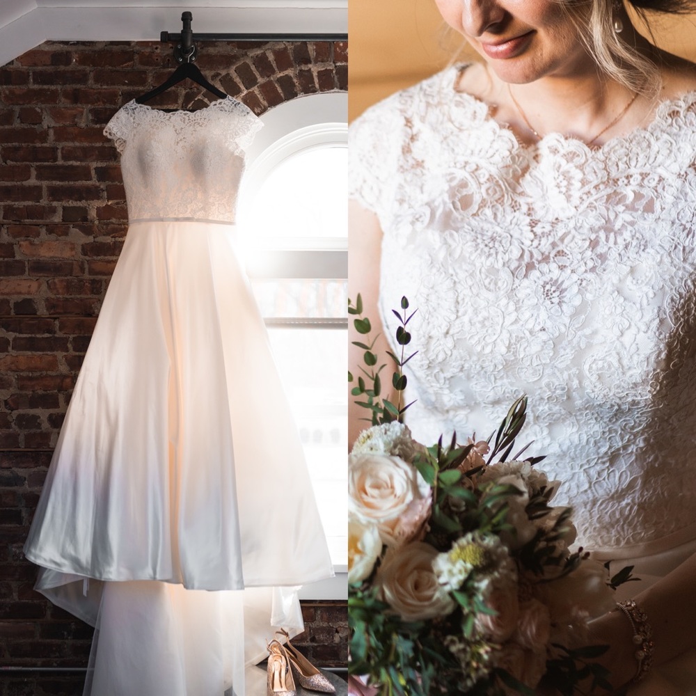 Ivory Satin A-Line Wedding Bridal Dress